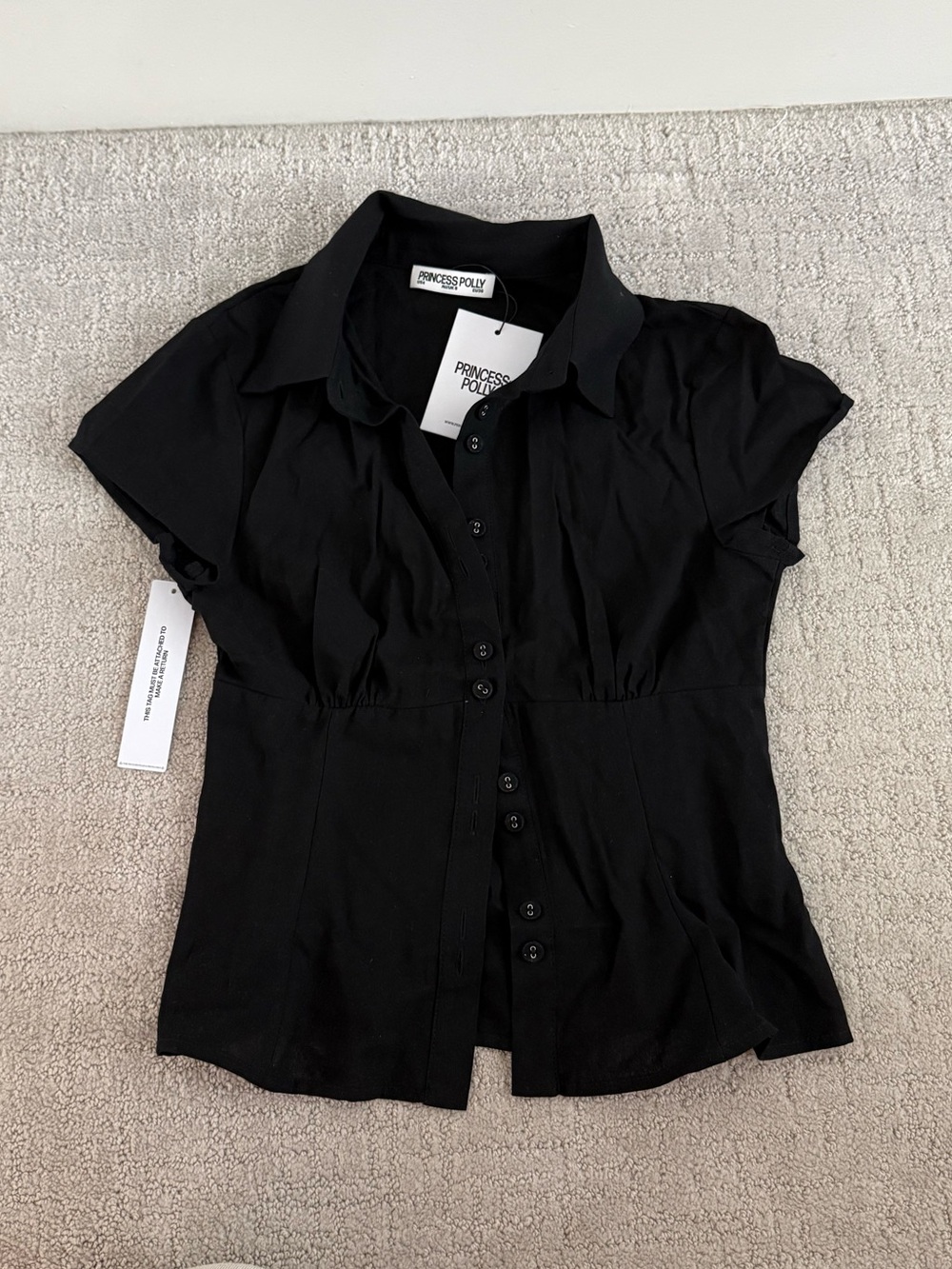 Princess Polly Black Short Sleeve Button-Up Blouse